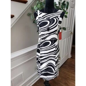 Signature Women's Black White Cotton Round Neck Sleeveless Knee Length Dress 12